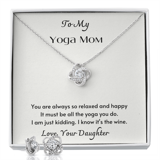 Yoga Mom, Mother's day Gift, Quality Earring & Necklace Set, 14K White Gold Over Stainless Steel, 18