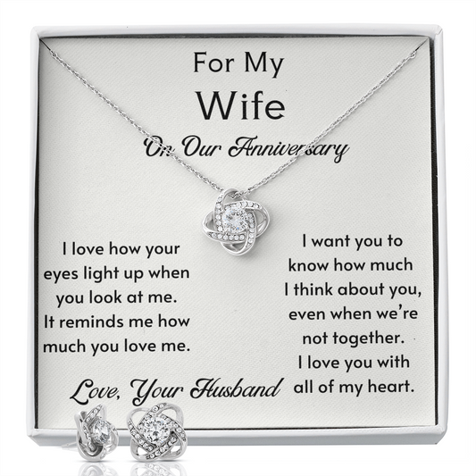 Wife Birthday Gift, Anniversary Gift, Quality Earring & Necklace Set, 14K White Gold Over Stainless Steel, 18