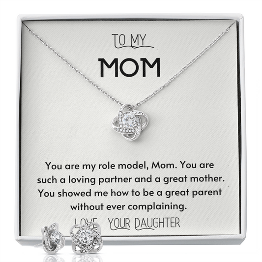 Mom Birthday Gift, Quality Earring & Necklace Set, 14K White Gold Over Stainless Steel, 18