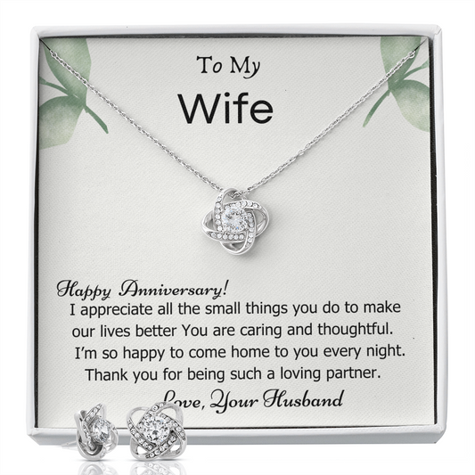 Wife Birthday Gift, Anniversary Gift, Quality Earring & Necklace Set, 14K White Gold Over Stainless Steel, 18