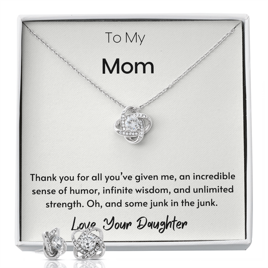 Mom Birthday Gift, Quality Earring & Necklace Set, 14K White Gold Over Stainless Steel, 18