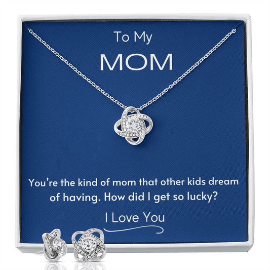 Mom Birthday Gift, Funny Mom Gift, Quality Earring & Necklace Set, 14K White Gold Over Stainless Steel, 18